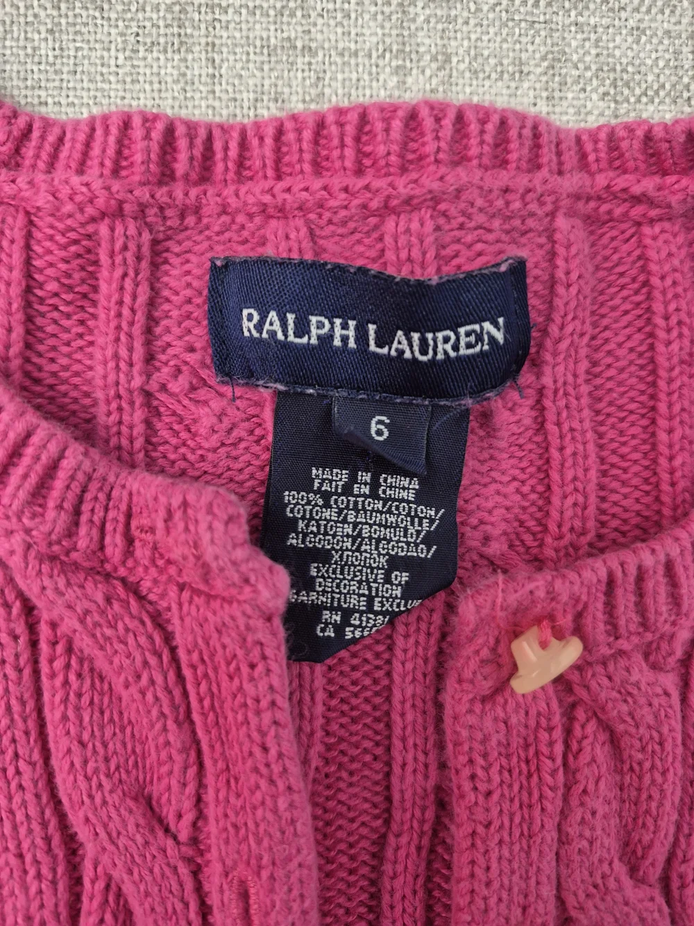 Ralph Lauren Girls Hot Pink Cable Knit Peplum Cardigan Sweater Size 6